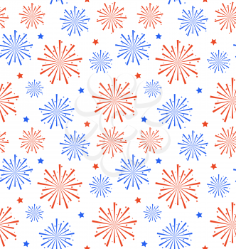 Illustration Seamless Pattern firework for Independence Day of USA, Wallpaper for American Holidays - Vector