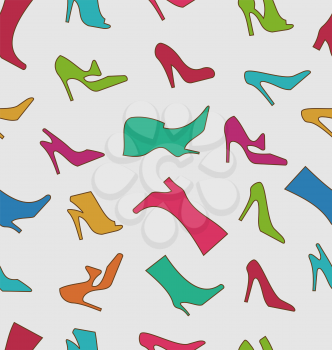 Illustration Seamless Pattern with Colorful Women Footwear - Vector