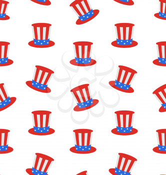 Illustration Seamless Texture with Uncle Sam's Top Hat for American Holidays - Vector