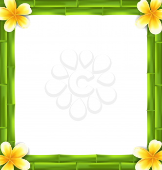 Illustration Natural Frame Made Bamboo and Frangipani Flowers, Copy Space for Your Text - Vector