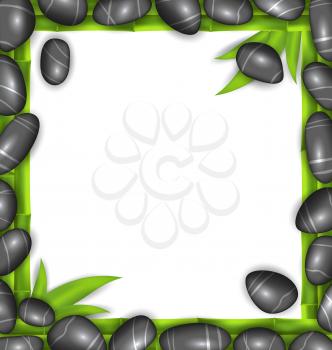 Illustration Frame Made Stones and Bamboo, Spa Background, Copy Space for Your Text - Vector