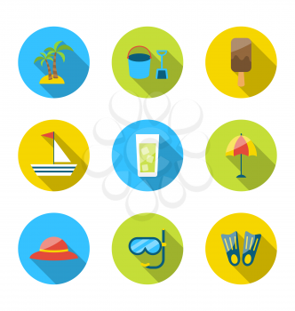 Illustration flat modern set icons of traveling, planning summer vacation - vector