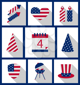 Icons Set USA Flag Color Independence Day 4th of July Patriotic Symbolic Decoration for Holiday or Celebration Backgrounds - Vector