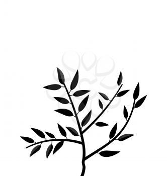 Illustration Black Silhouette Branch Tree with Leafs Frame for Design isolated on white - vector