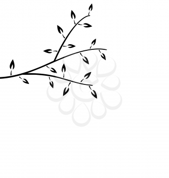 Illustration Black Silhouette Branch Tree with Leafs isolated on white - vector