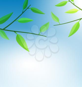 Illustration Branch Tree with Green Leaves and Blue Sky - Vector
