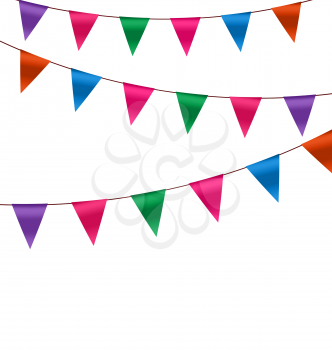 Illustration Set Colorful Buntings Flags Garlands for Holiday, Copy Space for Your Text - Vector