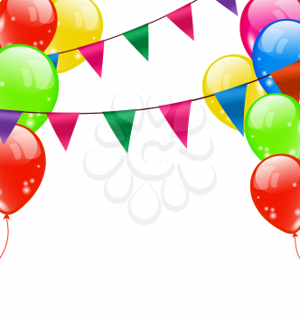 Illustration Party Background with Balloons and Hanging Buntings Pennants - Vector