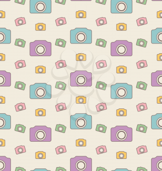 Illustration Seamless Hipster Background with Cameras, Vintage Pattern - Vector