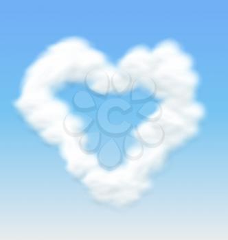 Fluffy Clouds Shaped Heart Border on Blue Sky Background - vector