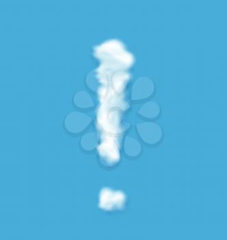 Exclamation Mark Shaped Fluffy Cloud on Blue Sky Background - vector