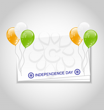 Illustration Greeting Card with Balloons in National Colors of Flag for Independence Day of India - Vector