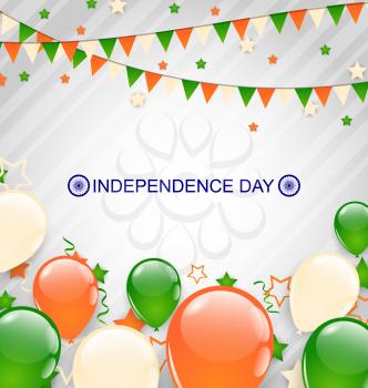 Illustration Indian Decoration in Traditional Tricolor of Flag for Independence Day, Buntings Flags Garlands and Balloons - Vector