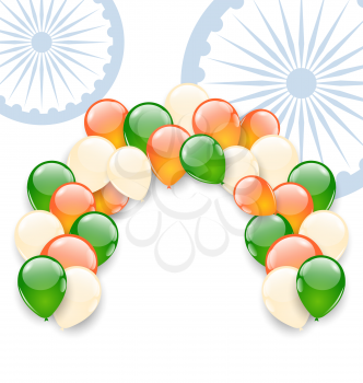 Illustration Balloons in National Tricolor of Indian Flag for Holidays, Copy Space for Your Text - Vector