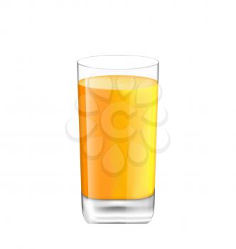 Illustration Orange Juice in Glass Isolated on White Background, Realistic Beverage - Vector