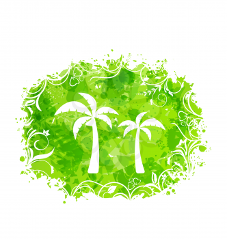 Illustration Abstract Stain Frame with Palm Trees, Holiday grunge Background - Vector