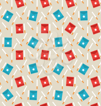 Illustration Seamless Pattern of Package Boxes and Cigarettes, Modern Flat Icons - Vector
