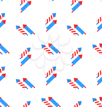 Illustration Seamless Texture Rocket for Independence Day of America, US National Colors - Vector