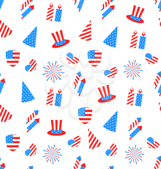 Illustration Seamless Texture Holiday Objects for Independence Day of America, US National Colors - Vector