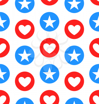 Illustration Seamless Texture Star and Heart for Independence Day of America, US National Colors - Vector