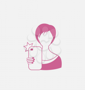 Illustration Logo Icon of Selfie Girl, Isolated on White Background - Vector