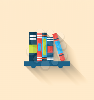 Illustration Colorful Different Books on the Shelf with Long Shadows, Minimal Flat Icons - Vector