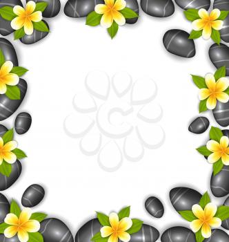Illustration Border Made in Stones and Tropical Beautiful Flowers, Copy Space for Your Text - Vector