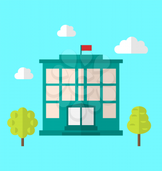 Illustration School Building, Cityscape, Modern Simple Flat Icon - Vector