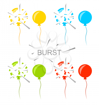 Illustration Set Colorful Popped Balloons Isolated on White Background - Vector