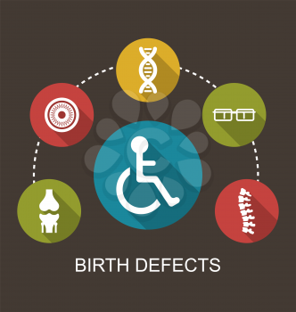 Illustration Flat Icons Disabled with Limited Opportunities and Birth Defects - Vector