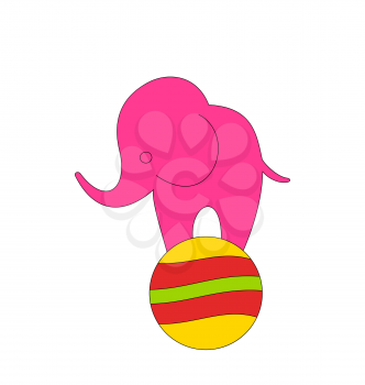 Illustration Baby Circus Elephant Balancing on Ball, Isolated on White Background - Vector