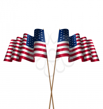 Illustration Two Flags USA Waving Wind as Symbolic for Independence Day 4 th of July, Isolated on White Background - Vector
