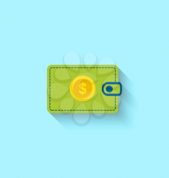 Illustration Flat Icon of Wallet with Long Shadow, Modern Style - Vector