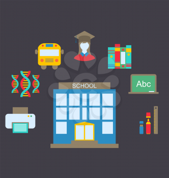 Illustration Flat Colorful Simple Icons for School Item - Vector