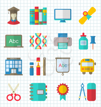 Illustration School Colorful Simple Icons, Objects and Elements for Education - Vector