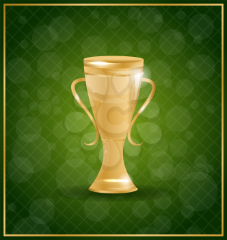 Illustration Golden Trophy Cup on Green Background - Vector