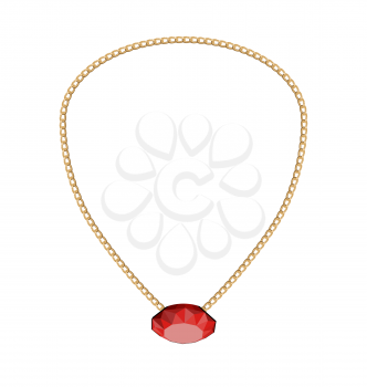 Illustration Jewelry Golden Chain with Red Diamand - Vector