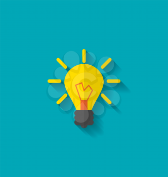 Illustration Flat Icon of Lamp, Concept Process of Generating Ideas to Solve Problems, Birth of the Brilliant Ideas - vector