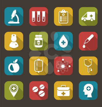 Illustration Collection Trendy Flat Icons of Medical Elements and Objects - Vector