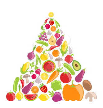Illustration Pyramid of Vegetables and Fruits, Isolated on White Background - Vector