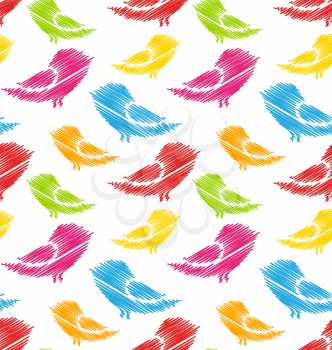 Illustration Seamless Pattern with Abstract Colorful Birds - Vector