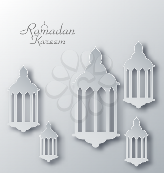 Illustration Paper Arabic Lamps with Shadows for Ramadan Kareem - Vector