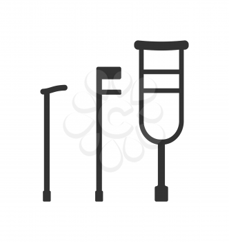 Illustration Crutches and Canes, Pictograms Isolated on White Background - Vector