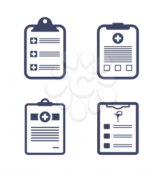 Illustrations Set Medical Records Clipboard Isolated on White Background - Vector