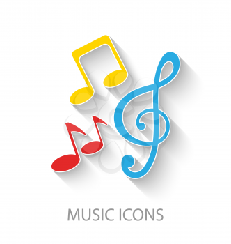 Illustration Colorful Stylish Music Icons with Long Shadows - Vector