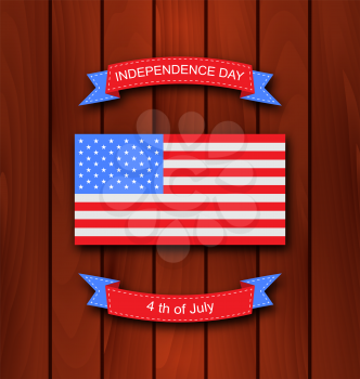 Illustration American Background with Flag for Independence Day, Wooden Texture - Vector