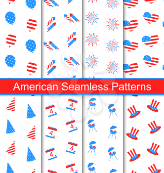 Illustration Set Seamless Textures for Independence Day of America, US National Colors - Vector