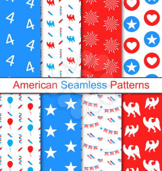 Illustration Set Seamless Pattern for Independence Day of America, US National Colors - Vector