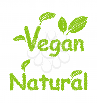 Illustration Vegan and Natural Green Texts Label with Leaves, for Your Advertising Design - Vector