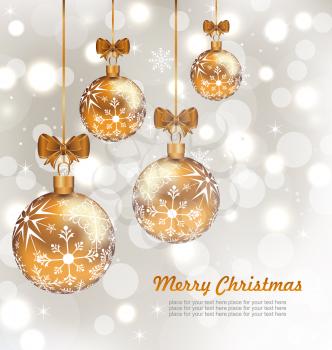 Illustration Glowing Celebration Card with set Christmas balls - Vector
